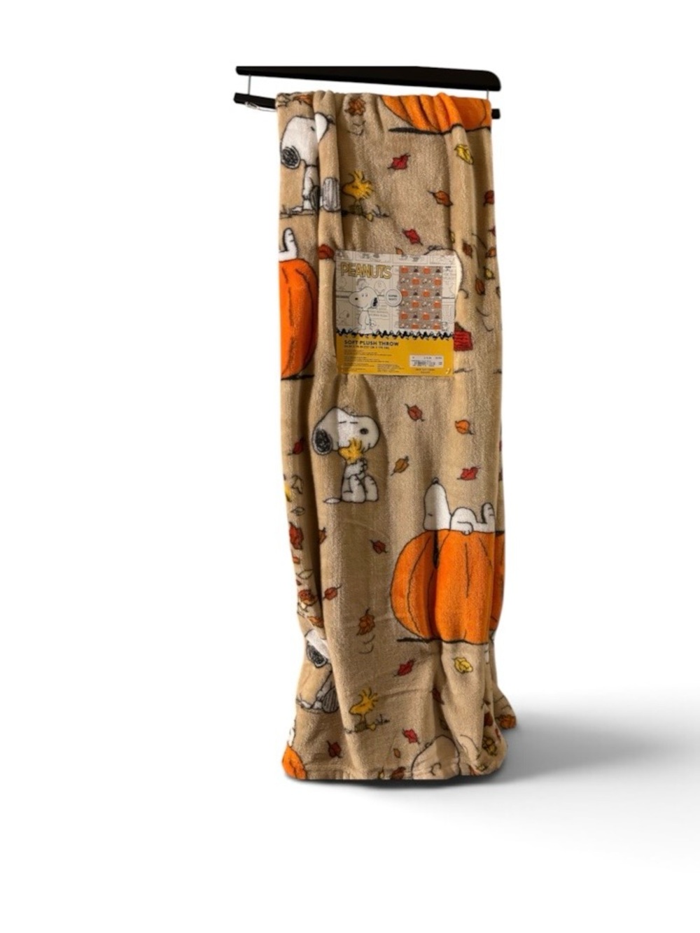 Peanuts Snoopy Throw Blanket - Tan with Orange Pumpkin Print 50x70